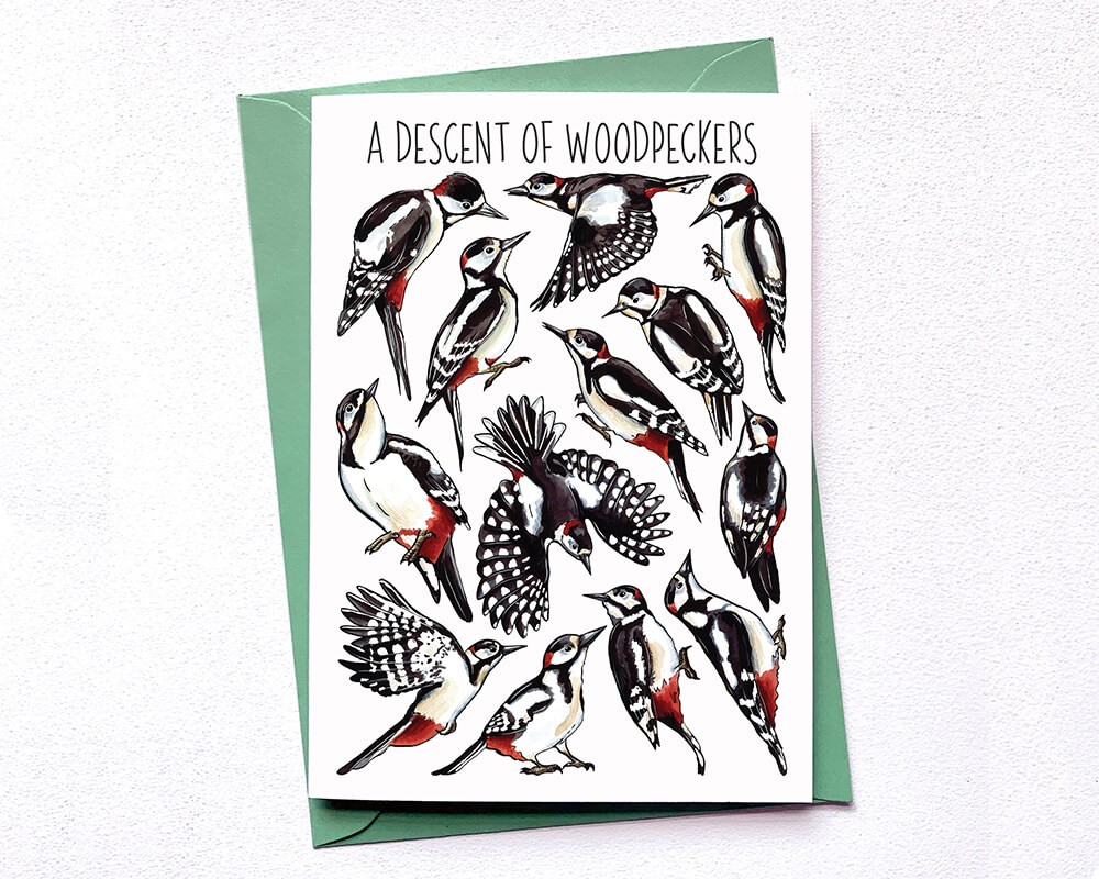 Greeting Card - A Descent of Woodpeckers